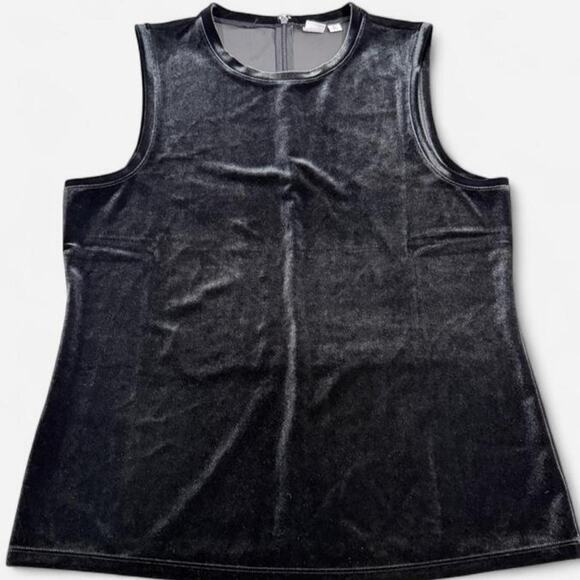 Gap Tops - GAP Black Velvet Sleeveless Top Sz L Tall Zip Back Sheer Yoke Stretch